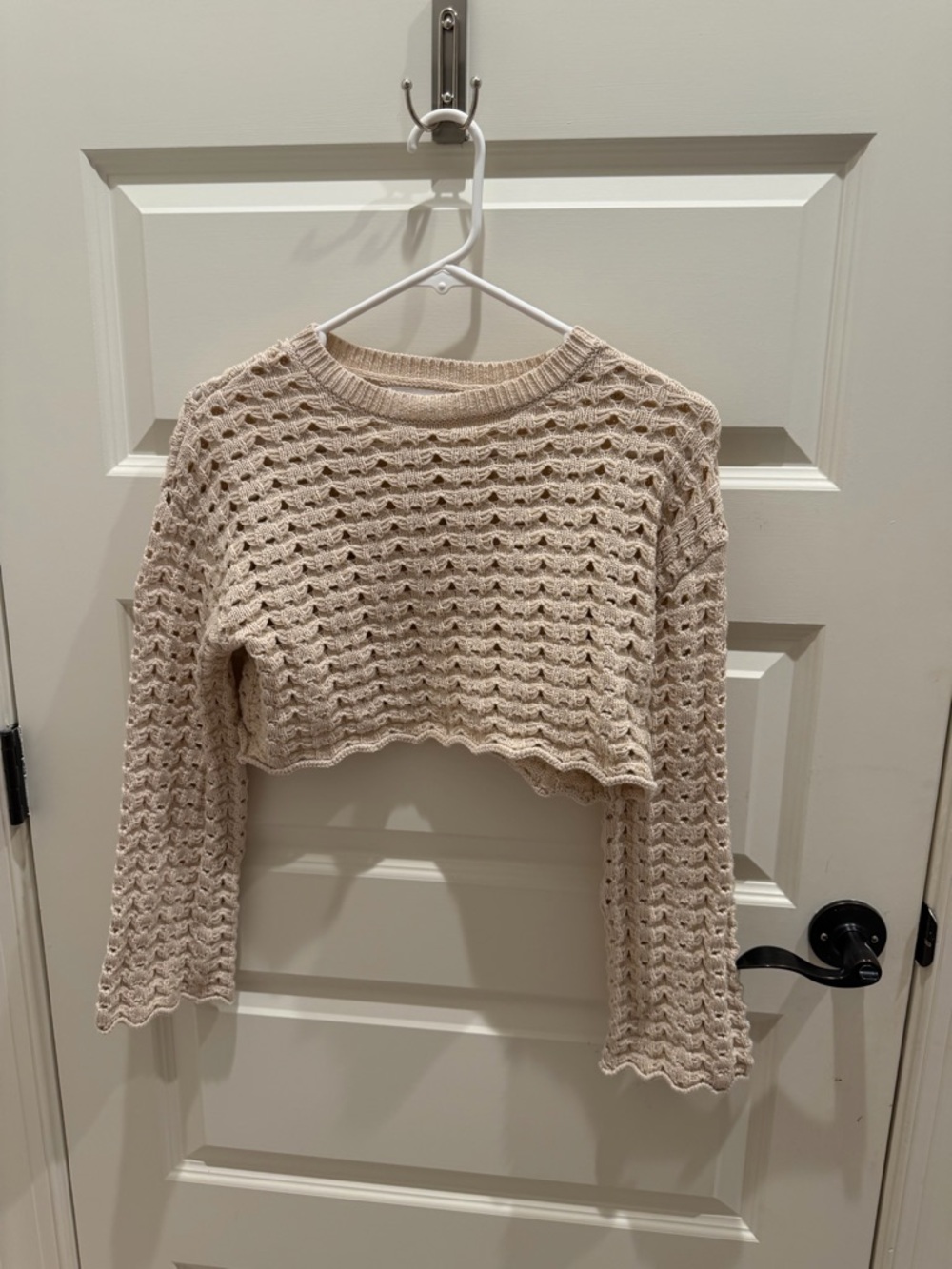 Zara Open-Weave Crochet Sweater in Beige
